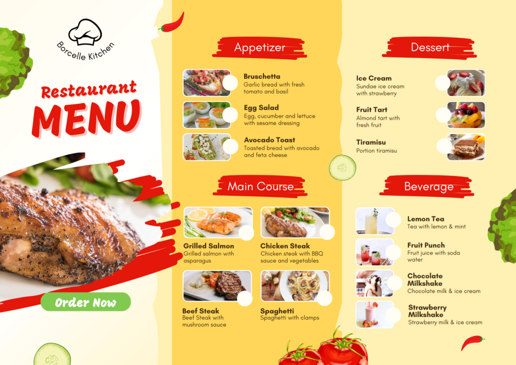 Yellow and Red Modern Playful Restaurant Menu A4 1